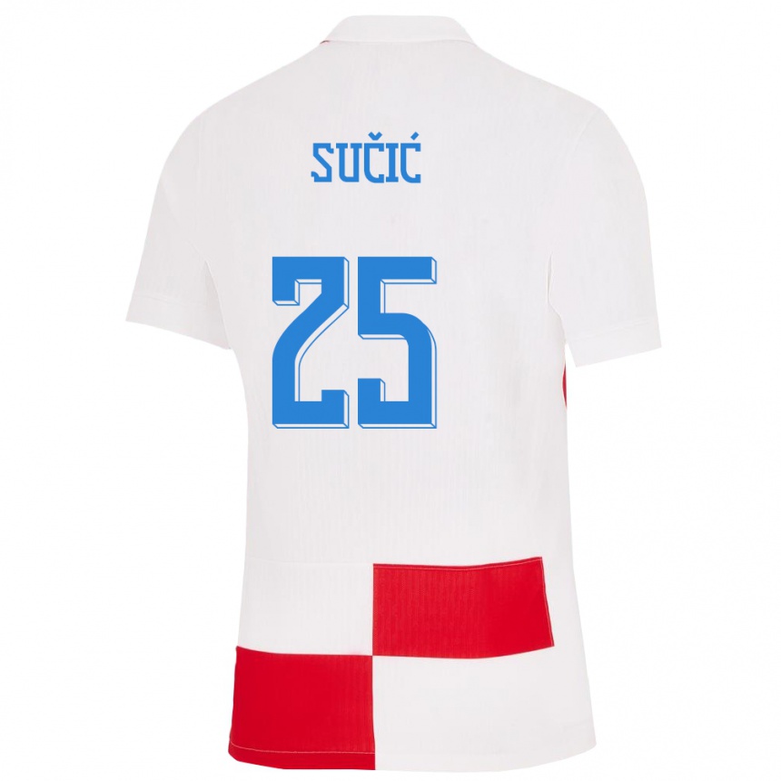 Női Labdarúgás Horvátország Luka Sucic #25 Fehér Piros Hazai Jersey 24-26 Mez Póló Ing