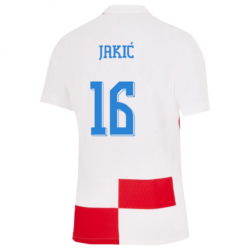 Női Labdarúgás Horvátország Kristijan Jakic #16 Fehér Piros Hazai Jersey 24-26 Mez Póló Ing