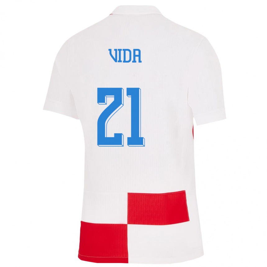 Női Labdarúgás Horvátország Domagoj Vida #21 Fehér Piros Hazai Jersey 24-26 Mez Póló Ing