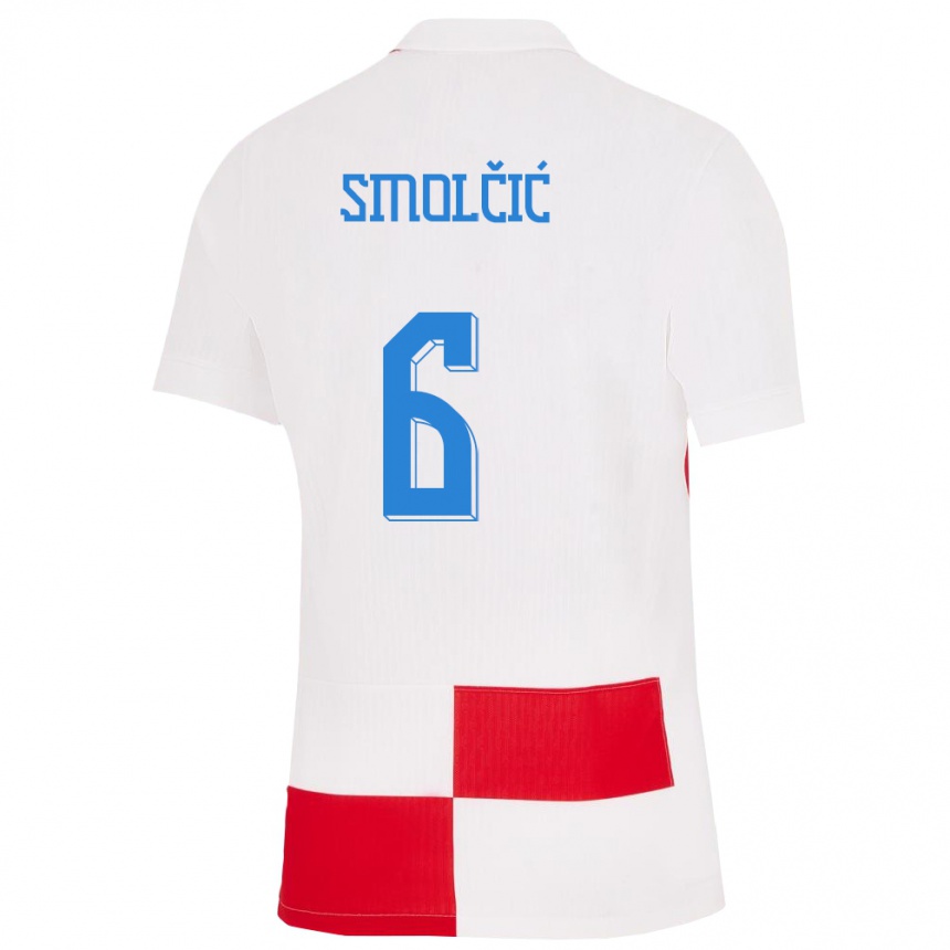 Női Labdarúgás Horvátország Hrvoje Smolcic #6 Fehér Piros Hazai Jersey 24-26 Mez Póló Ing