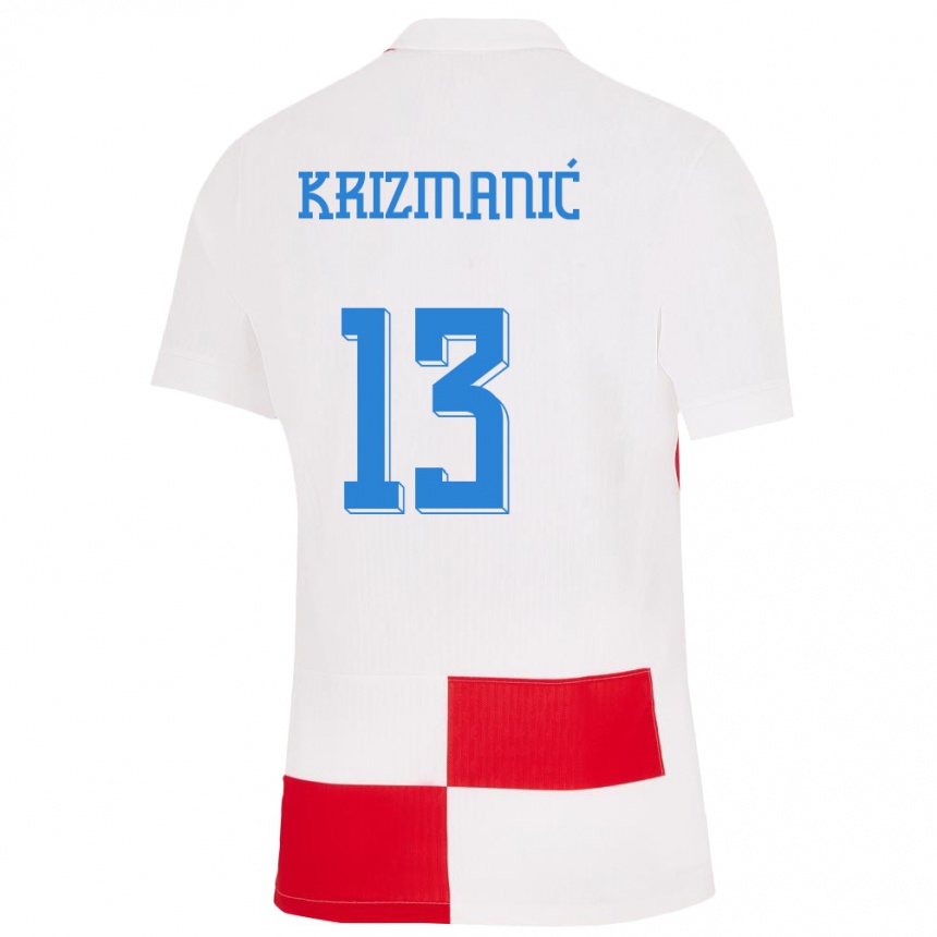 Női Labdarúgás Horvátország Kresimir Krizmanic #13 Fehér Piros Hazai Jersey 24-26 Mez Póló Ing