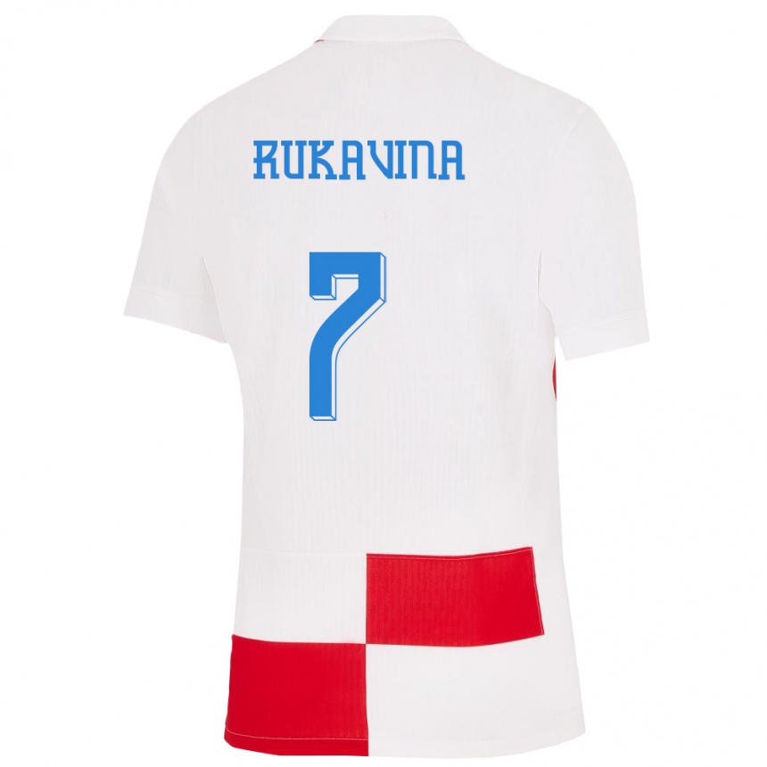 Női Labdarúgás Horvátország Gabriel Rukavina #7 Fehér Piros Hazai Jersey 24-26 Mez Póló Ing