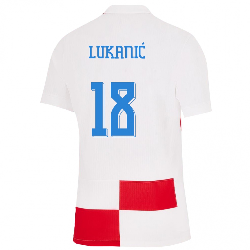 Női Labdarúgás Horvátország Luka Lukanic #18 Fehér Piros Hazai Jersey 24-26 Mez Póló Ing