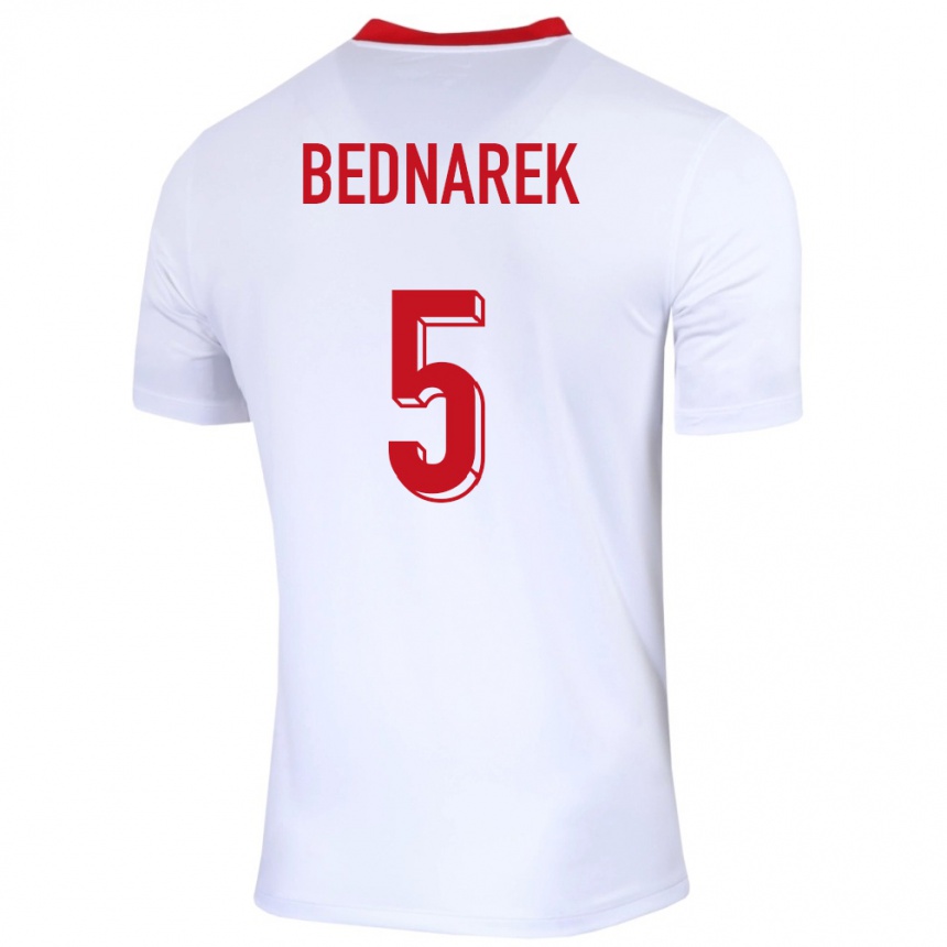 Női Labdarúgás Lengyelország Jan Bednarek #5 Fehér Hazai Jersey 24-26 Mez Póló Ing