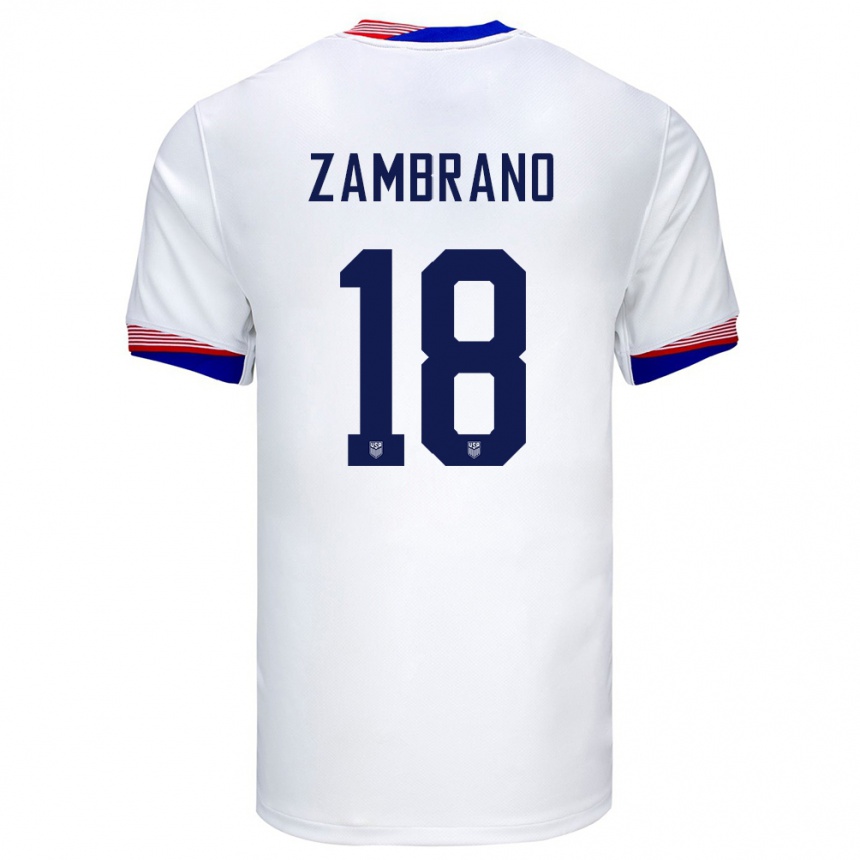 Női Labdarúgás Egyesült Államok Marcos Zambrano #18 Fehér Hazai Jersey 24-26 Mez Póló Ing