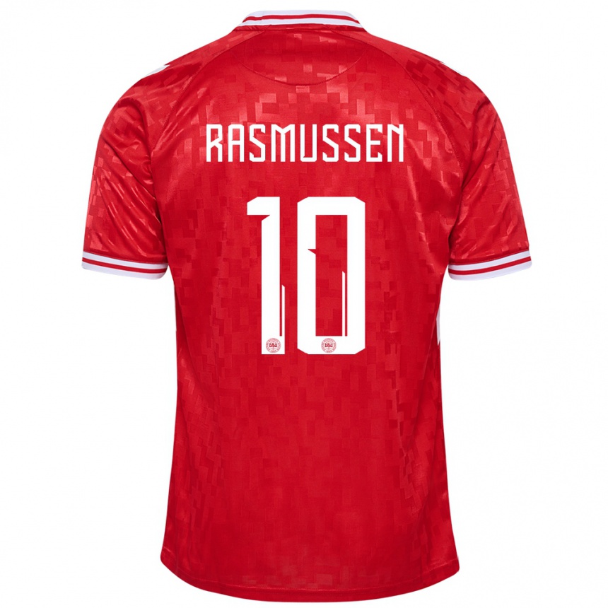 Női Labdarúgás Dánia Christian Rasmussen #10 Piros Hazai Jersey 24-26 Mez Póló Ing