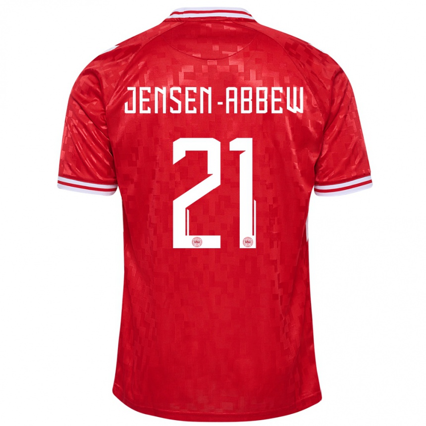 Női Labdarúgás Dánia Jonas Jensen-Abbew #21 Piros Hazai Jersey 24-26 Mez Póló Ing