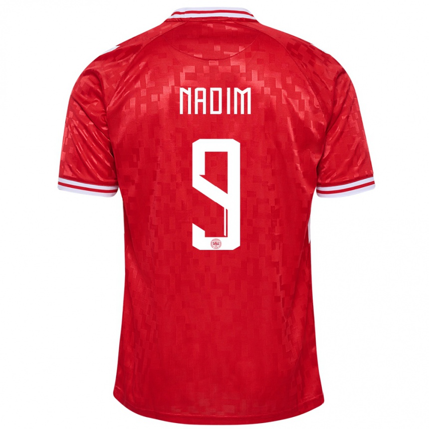 Női Labdarúgás Dánia Nadia Nadim #9 Piros Hazai Jersey 24-26 Mez Póló Ing