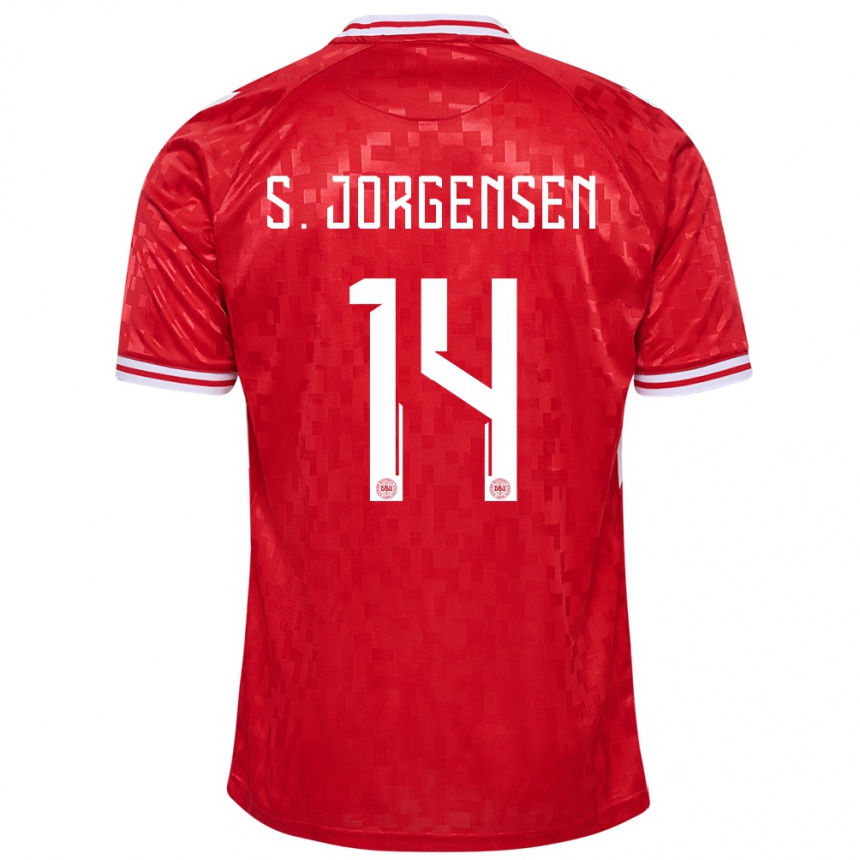 Női Labdarúgás Dánia Sebastian Jorgensen #14 Piros Hazai Jersey 24-26 Mez Póló Ing