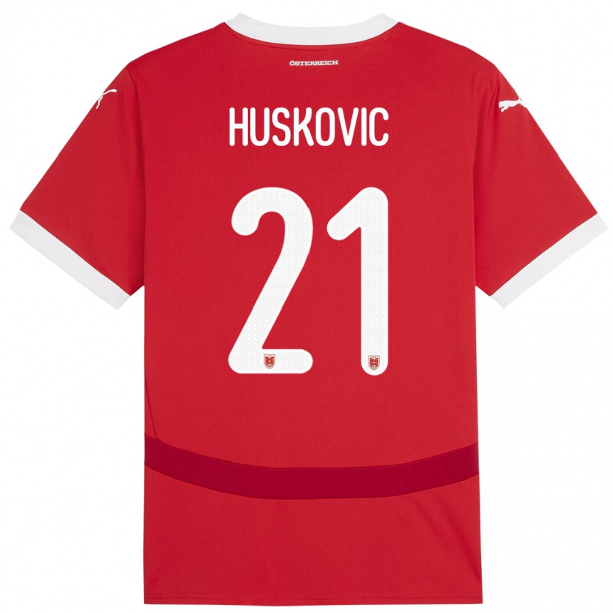 Női Labdarúgás Ausztria Muharem Huskovic #21 Piros Hazai Jersey 24-26 Mez Póló Ing