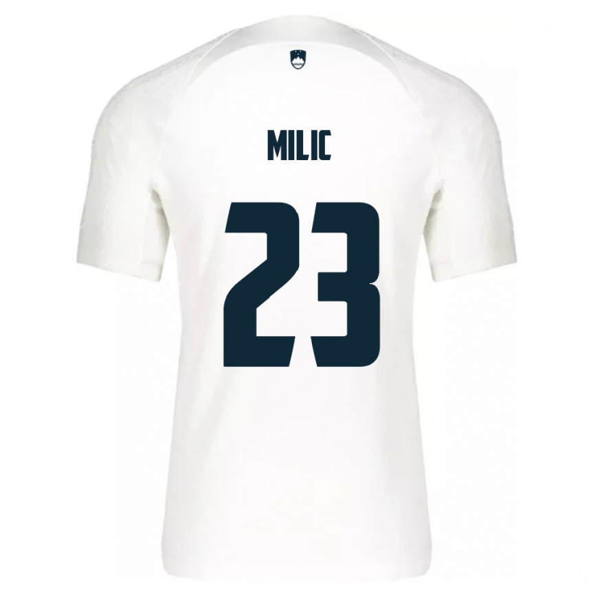 Női Labdarúgás Szlovénia Nino Milic #23 Fehér Hazai Jersey 24-26 Mez Póló Ing