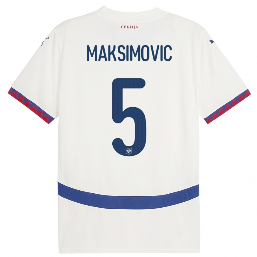 Női Labdarúgás Szerbia Nemanja Maksimovic #5 Fehér Idegenbeli Jersey 24-26 Mez Póló Ing