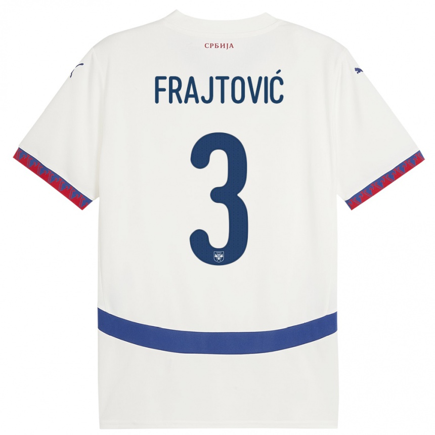 Női Labdarúgás Szerbia Andela Frajtovic #3 Fehér Idegenbeli Jersey 24-26 Mez Póló Ing