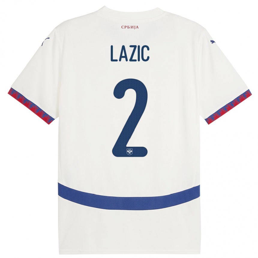 Női Labdarúgás Szerbia Uros Lazic #2 Fehér Idegenbeli Jersey 24-26 Mez Póló Ing