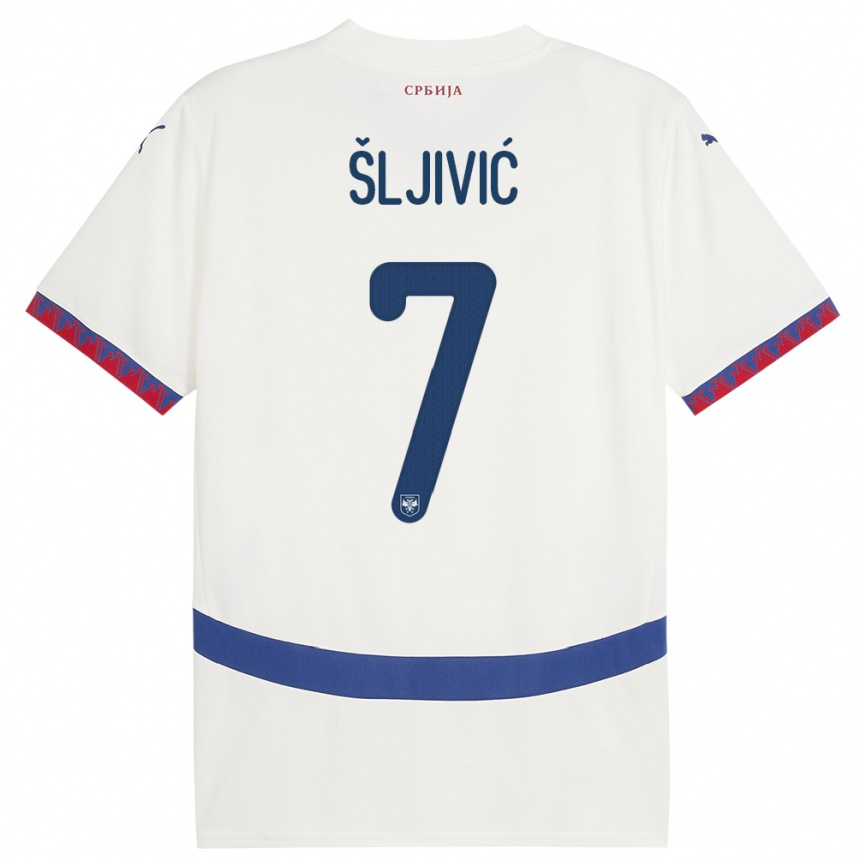 Női Labdarúgás Szerbia Jovan Sljivic #7 Fehér Idegenbeli Jersey 24-26 Mez Póló Ing