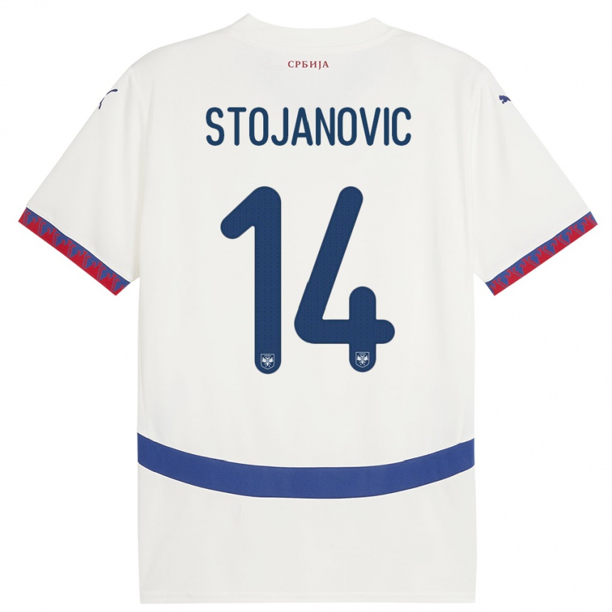 Női Labdarúgás Szerbia Matija Stojanovic #14 Fehér Idegenbeli Jersey 24-26 Mez Póló Ing