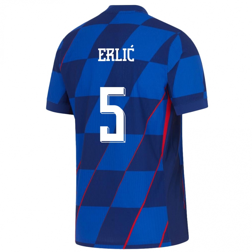 Női Labdarúgás Horvátország Martin Erlic #5 Kék Idegenbeli Jersey 24-26 Mez Póló Ing