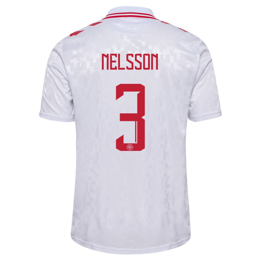 Női Labdarúgás Dánia Victor Nelsson #3 Fehér Idegenbeli Jersey 24-26 Mez Póló Ing