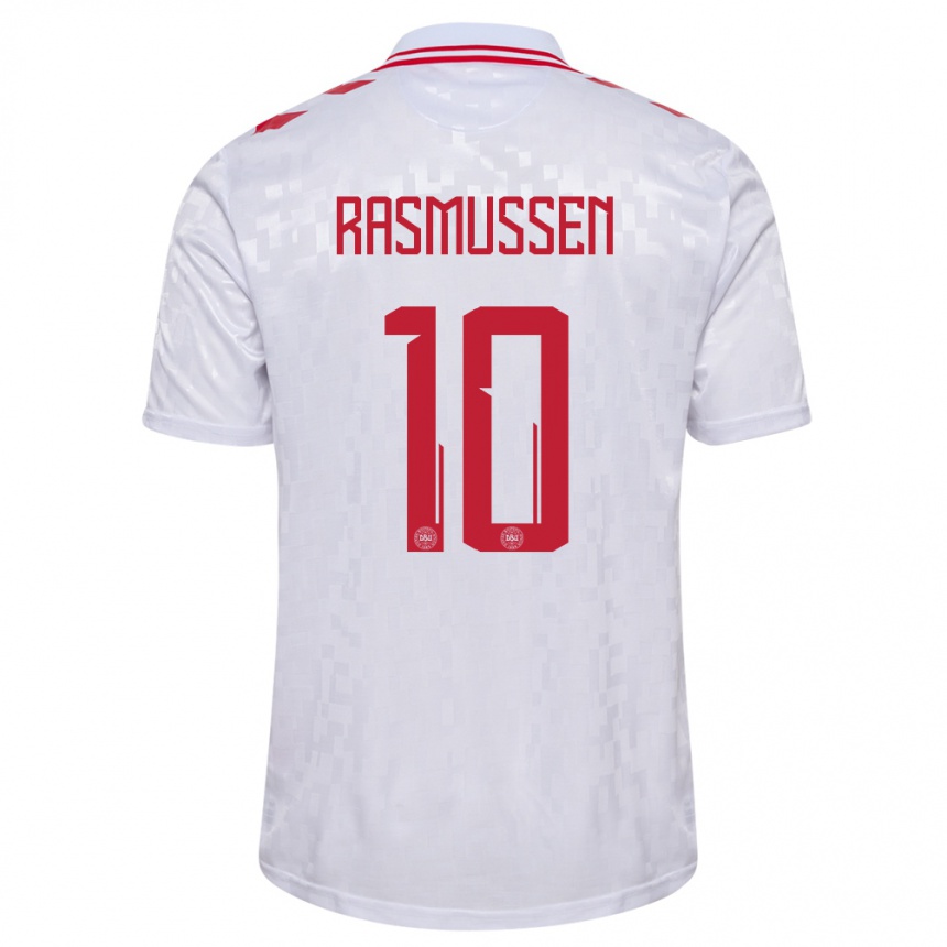 Női Labdarúgás Dánia Christian Rasmussen #10 Fehér Idegenbeli Jersey 24-26 Mez Póló Ing