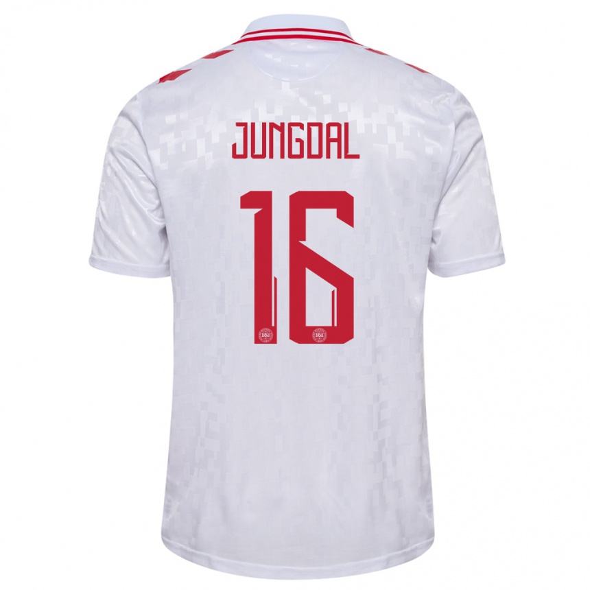 Női Labdarúgás Dánia Andreas Jungdal #16 Fehér Idegenbeli Jersey 24-26 Mez Póló Ing