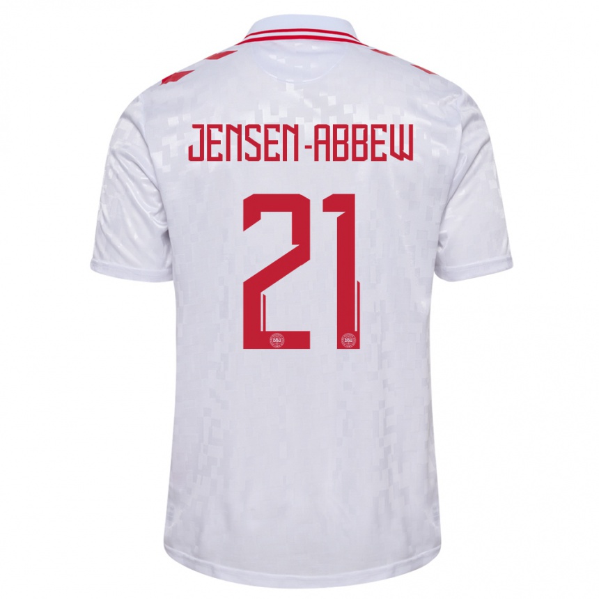 Női Labdarúgás Dánia Jonas Jensen-Abbew #21 Fehér Idegenbeli Jersey 24-26 Mez Póló Ing