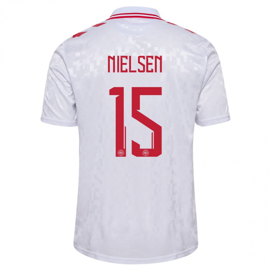 Női Labdarúgás Dánia Villads Nielsen #15 Fehér Idegenbeli Jersey 24-26 Mez Póló Ing