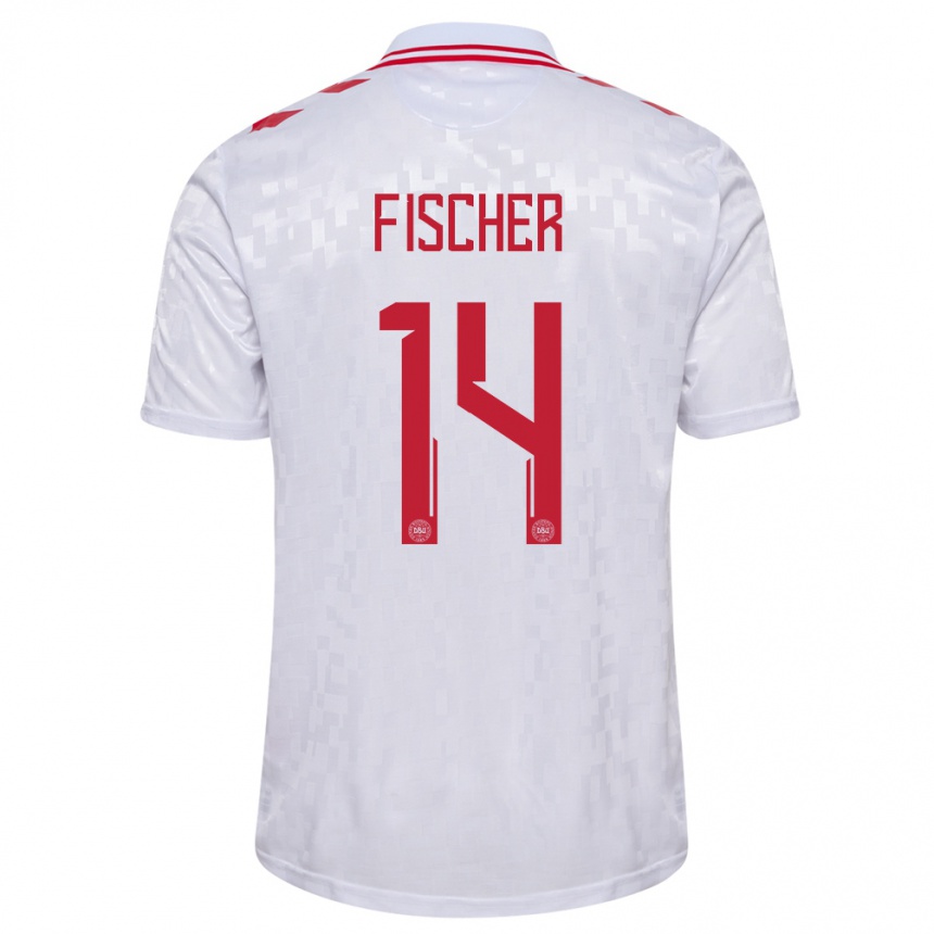 Női Labdarúgás Dánia Mikkel Fischer #14 Fehér Idegenbeli Jersey 24-26 Mez Póló Ing