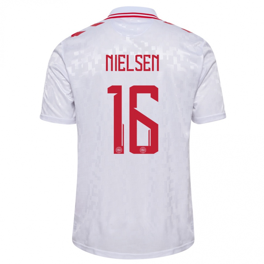 Női Labdarúgás Dánia Magnus Nielsen #16 Fehér Idegenbeli Jersey 24-26 Mez Póló Ing