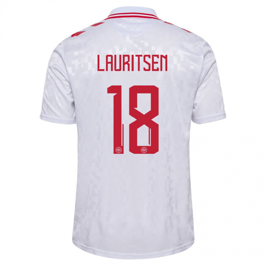 Női Labdarúgás Dánia Tobias Lauritsen #18 Fehér Idegenbeli Jersey 24-26 Mez Póló Ing