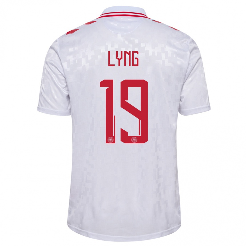 Női Labdarúgás Dánia Alexander Lyng #19 Fehér Idegenbeli Jersey 24-26 Mez Póló Ing