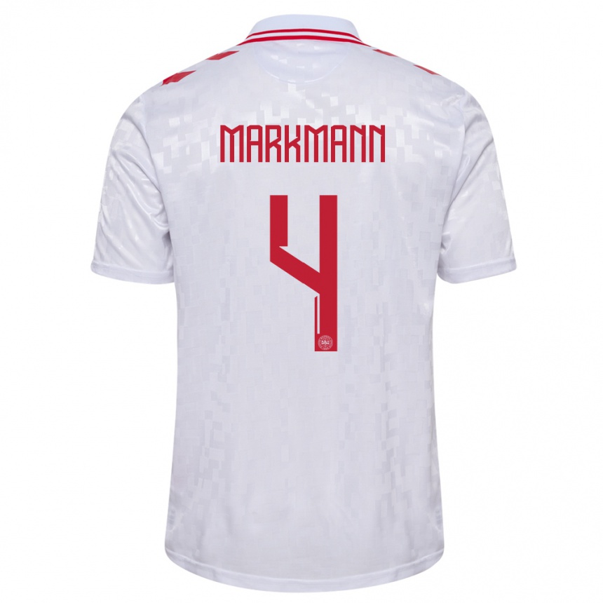 Női Labdarúgás Dánia Noah Markmann #4 Fehér Idegenbeli Jersey 24-26 Mez Póló Ing