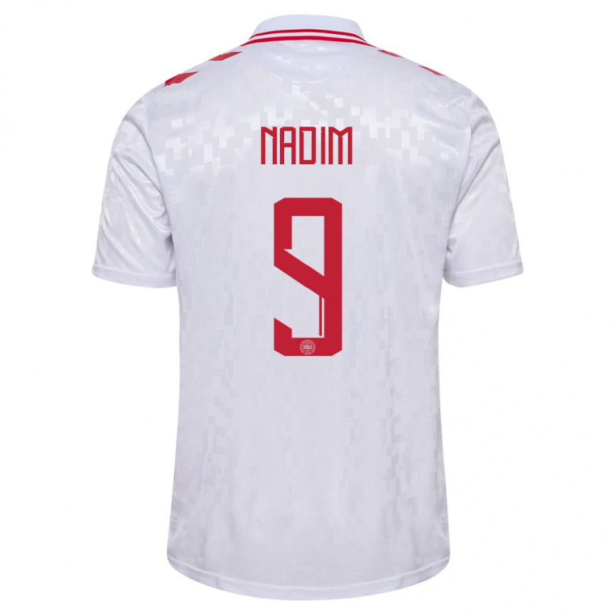 Női Labdarúgás Dánia Nadia Nadim #9 Fehér Idegenbeli Jersey 24-26 Mez Póló Ing