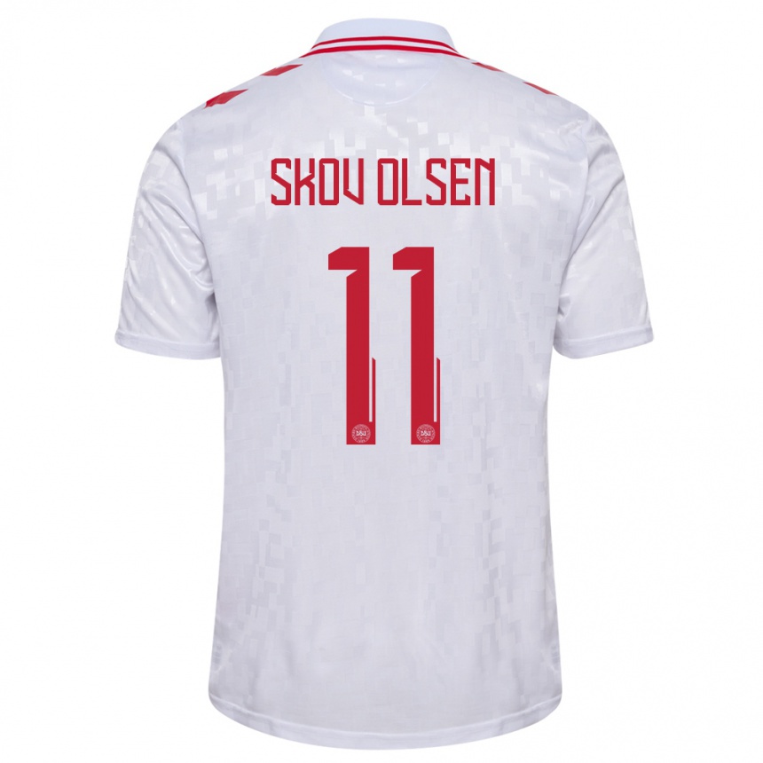 Női Labdarúgás Dánia Andreas Skov Olsen #11 Fehér Idegenbeli Jersey 24-26 Mez Póló Ing