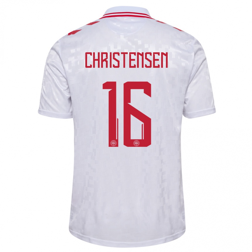 Női Labdarúgás Dánia Oliver Christensen #16 Fehér Idegenbeli Jersey 24-26 Mez Póló Ing