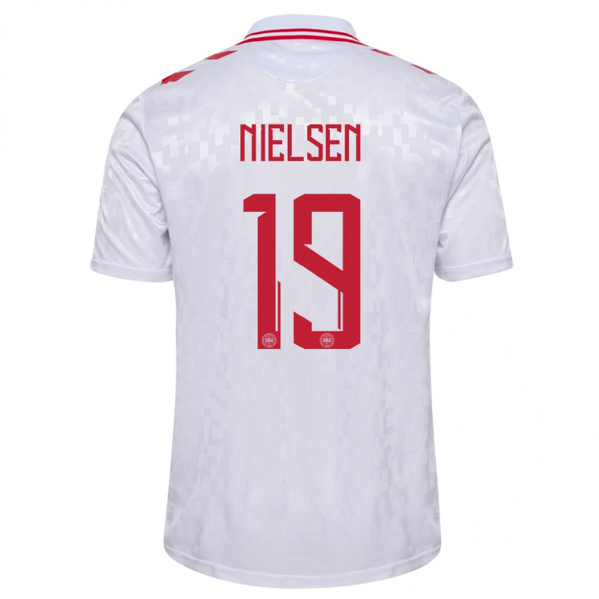 Női Labdarúgás Dánia Casper Nielsen #19 Fehér Idegenbeli Jersey 24-26 Mez Póló Ing