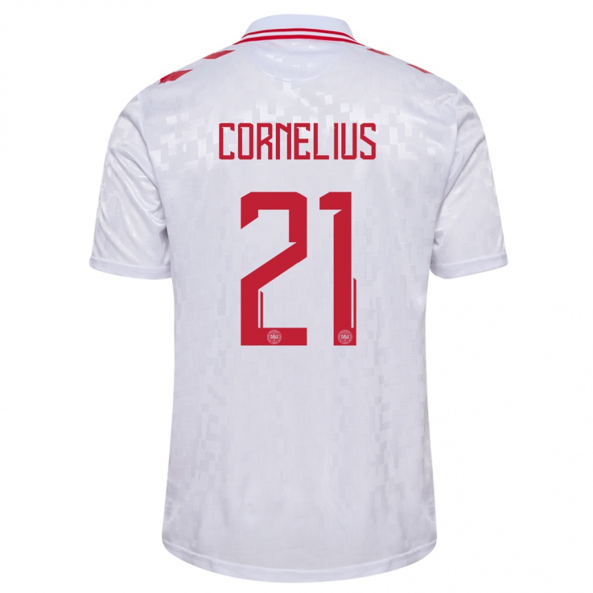 Női Labdarúgás Dánia Andreas Cornelius #21 Fehér Idegenbeli Jersey 24-26 Mez Póló Ing