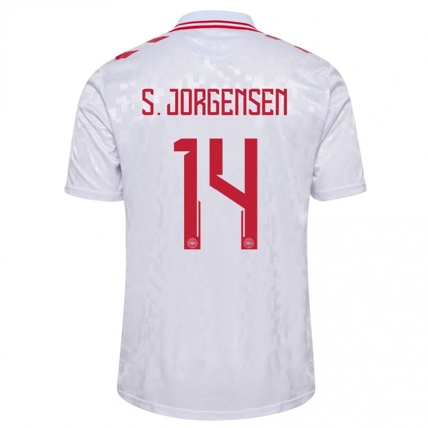 Női Labdarúgás Dánia Sebastian Jorgensen #14 Fehér Idegenbeli Jersey 24-26 Mez Póló Ing