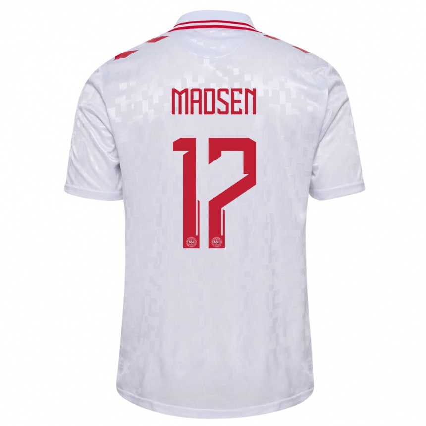 Női Labdarúgás Dánia Nicolas Madsen #17 Fehér Idegenbeli Jersey 24-26 Mez Póló Ing