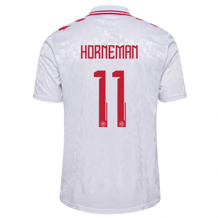 Női Labdarúgás Dánia Charly Horneman #11 Fehér Idegenbeli Jersey 24-26 Mez Póló Ing