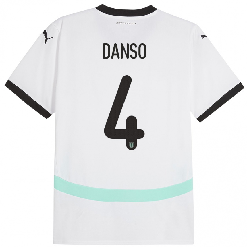 Női Labdarúgás Ausztria Kevin Danso #4 Fehér Idegenbeli Jersey 24-26 Mez Póló Ing