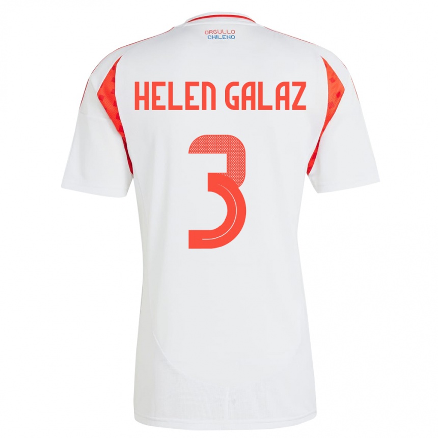 Női Labdarúgás Chile Su Helen Galaz #3 Fehér Idegenbeli Jersey 24-26 Mez Póló Ing