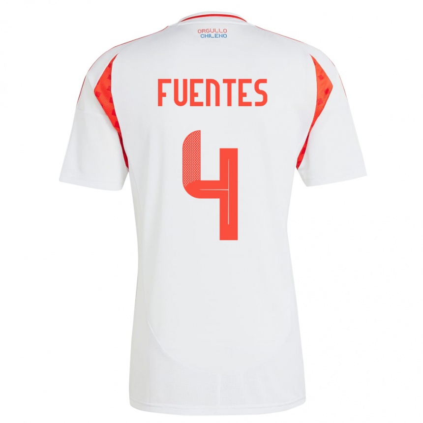 Női Labdarúgás Chile Karen Fuentes #4 Fehér Idegenbeli Jersey 24-26 Mez Póló Ing