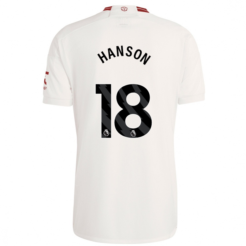 Gyermek Labdarúgás Kirsty Hanson #18 Fehér Harmadik Számú Jersey 2023/24 Mez Póló Ing