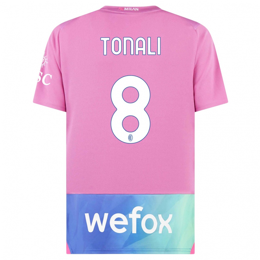 Gyermek Labdarúgás Sandro Tonali #8 Pink Lila Harmadik Számú Jersey 2023/24 Mez Póló Ing