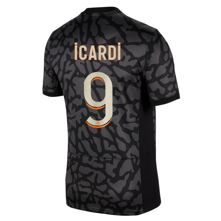 Gyermek Labdarúgás Mauro Icardi #9 Fekete Harmadik Számú Jersey 2023/24 Mez Póló Ing