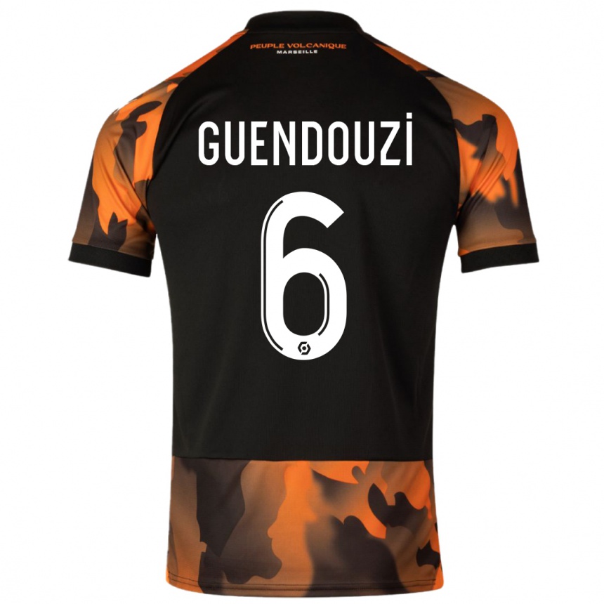 Gyermek Labdarúgás Matteo Guendouzi #6 Fekete Narancs Harmadik Számú Jersey 2023/24 Mez Póló Ing