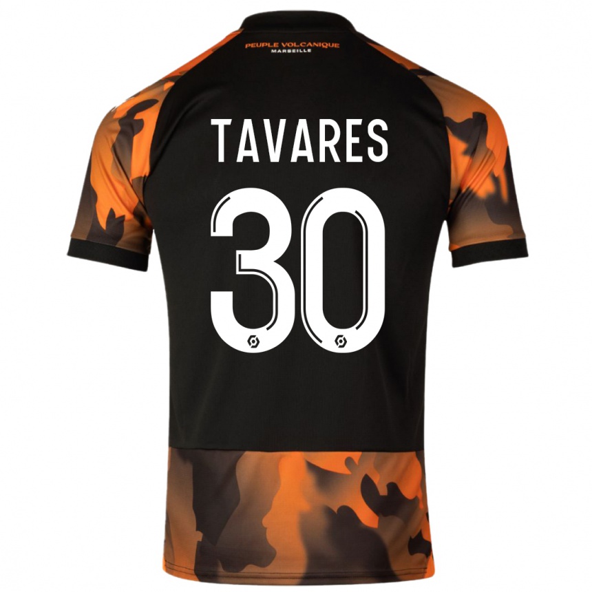 Gyermek Labdarúgás Nuno Tavares #30 Fekete Narancs Harmadik Számú Jersey 2023/24 Mez Póló Ing