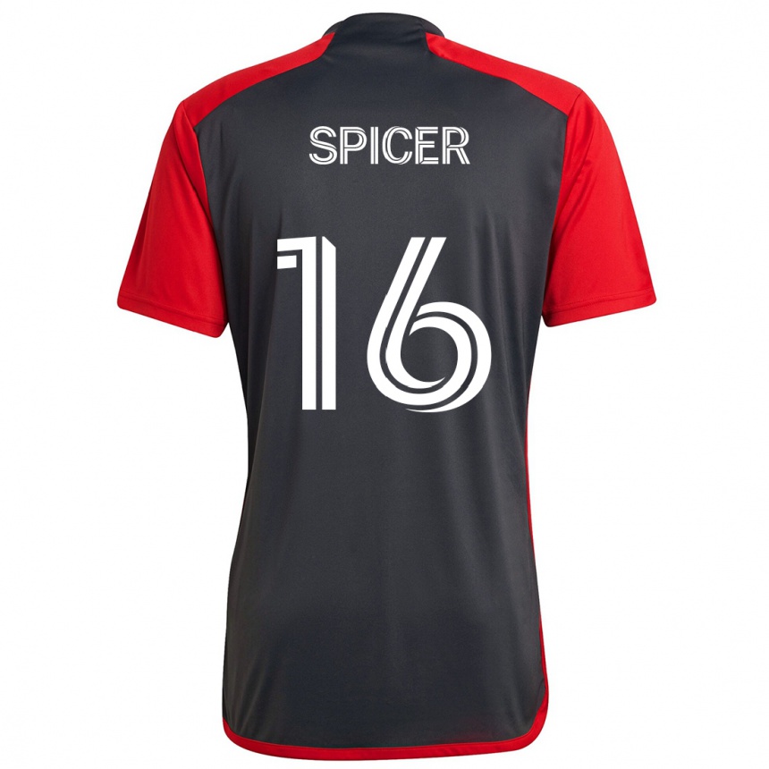 Gyermek Labdarúgás Tyrese Spicer #16 Szürke Vörös Hazai Jersey 2024/25 Mez Póló Ing