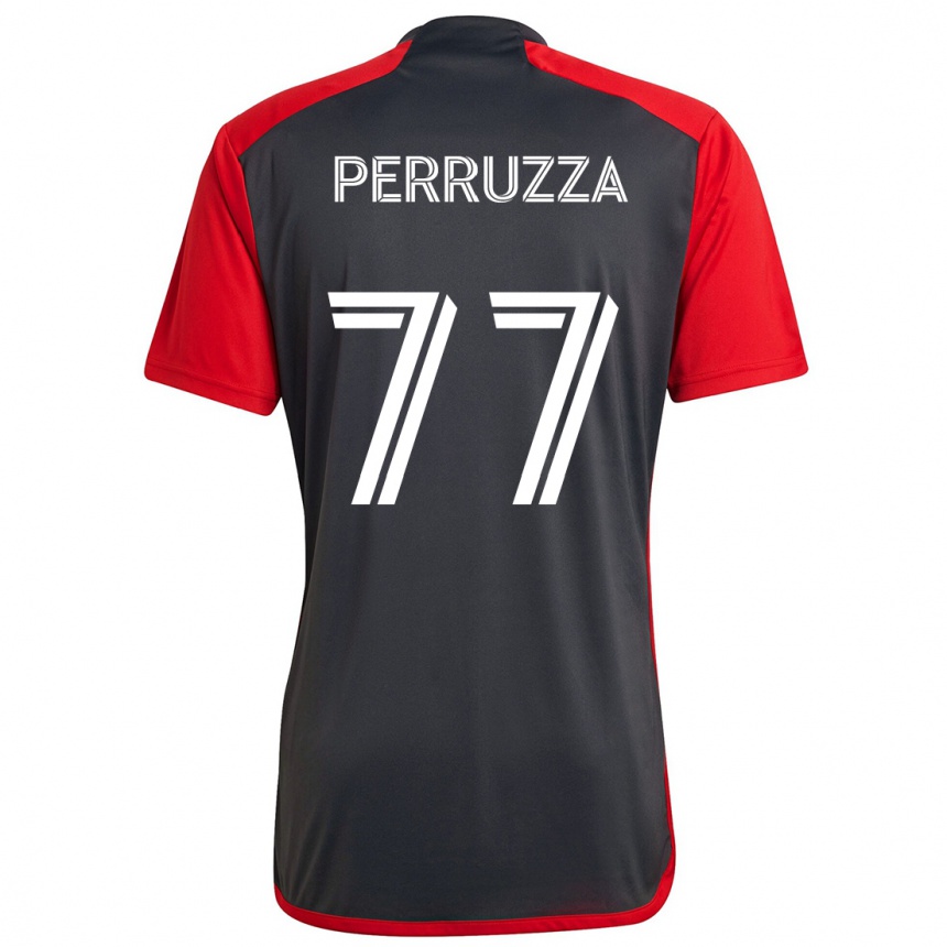 Gyermek Labdarúgás Jordan Perruzza #77 Szürke Vörös Hazai Jersey 2024/25 Mez Póló Ing