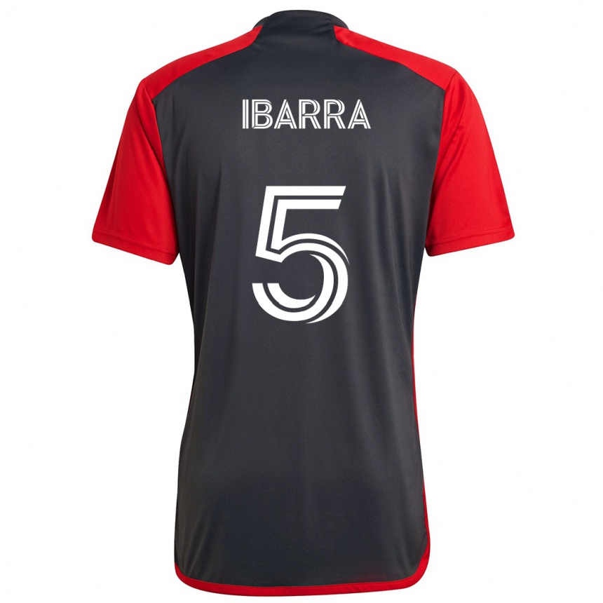 Gyermek Labdarúgás Franco Ibarra #5 Szürke Vörös Hazai Jersey 2024/25 Mez Póló Ing